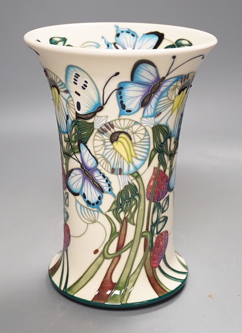 A Moorcroft 'butterfly' vase by Emma Bossons, 2009, 20.5 cms high.